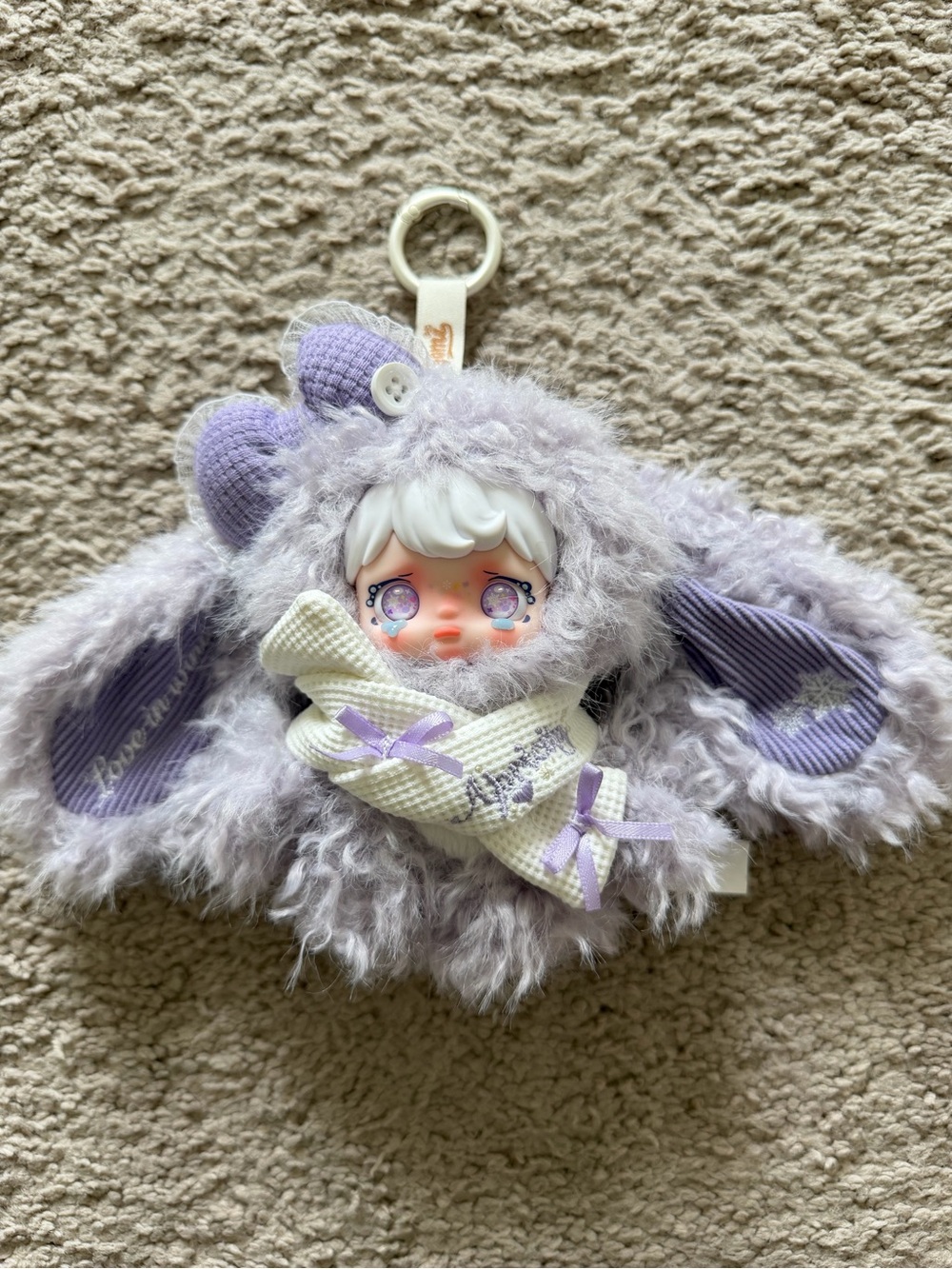 Yomi Warm Winter Lavender Bunny Plush Keychain | Crying Face Collectible Doll